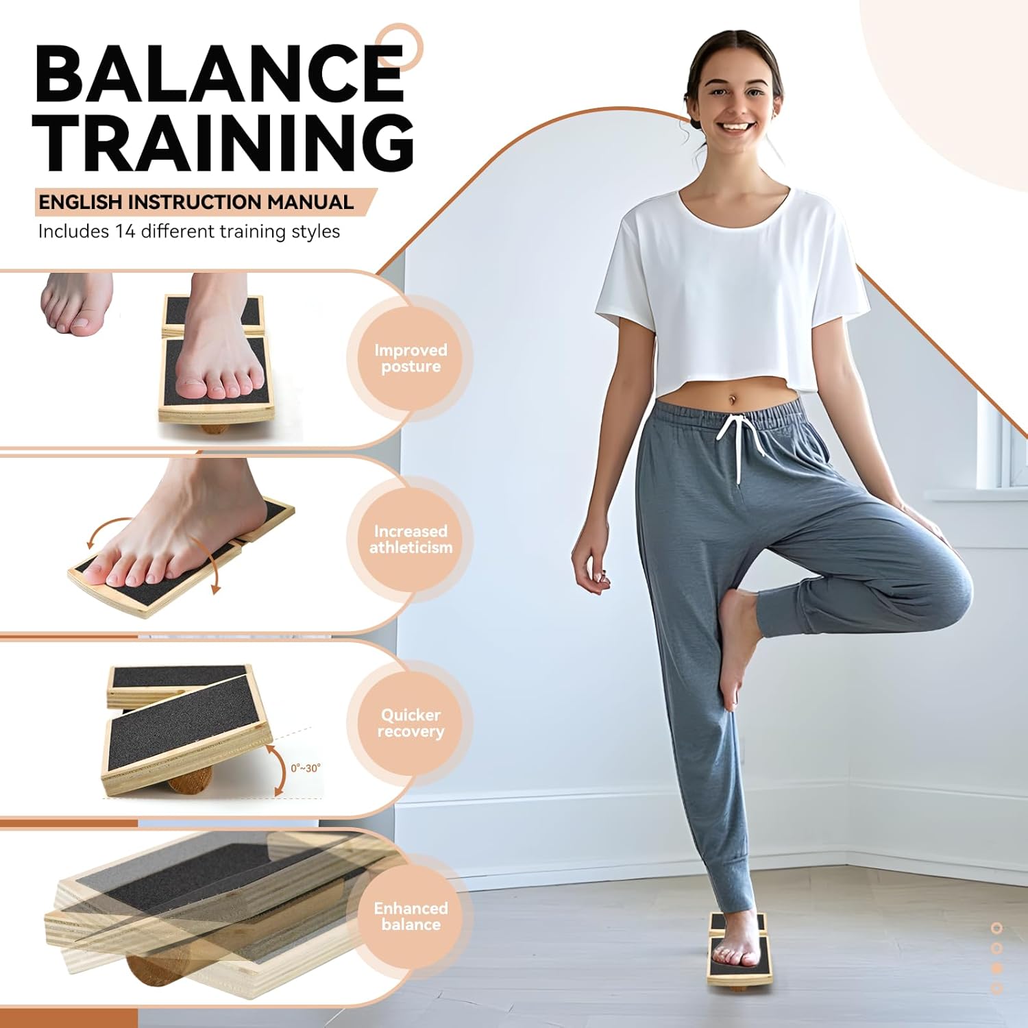 Tavola di Equilibrio a Gamba Singola, Trainer per Caviglia e Piede in Legno,